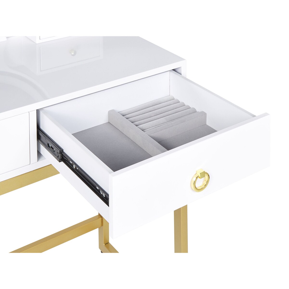 Toaletka 4 szuflady lustro LED ze stołkiem biało-złota AUXON