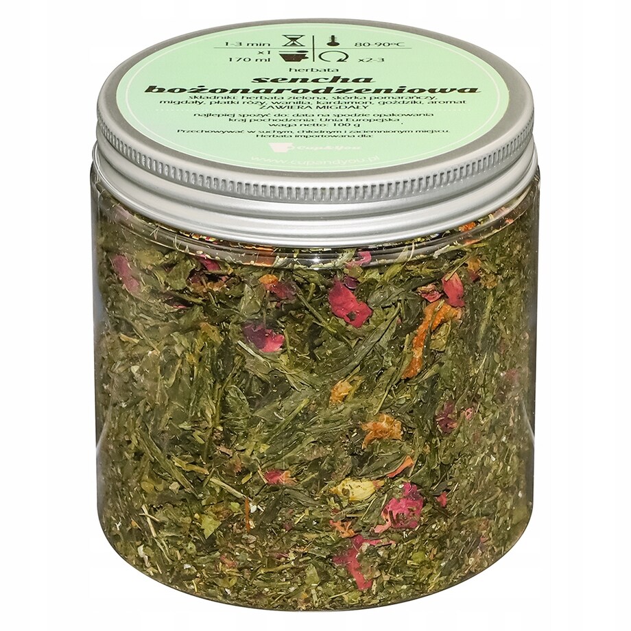 Herbata zielona SENCHA BOŻONARODZENIOWA smak typowo świątecznej mieszanki - herbata liściasta sypana mieszanka napar susz - gotowa na prezent upominek