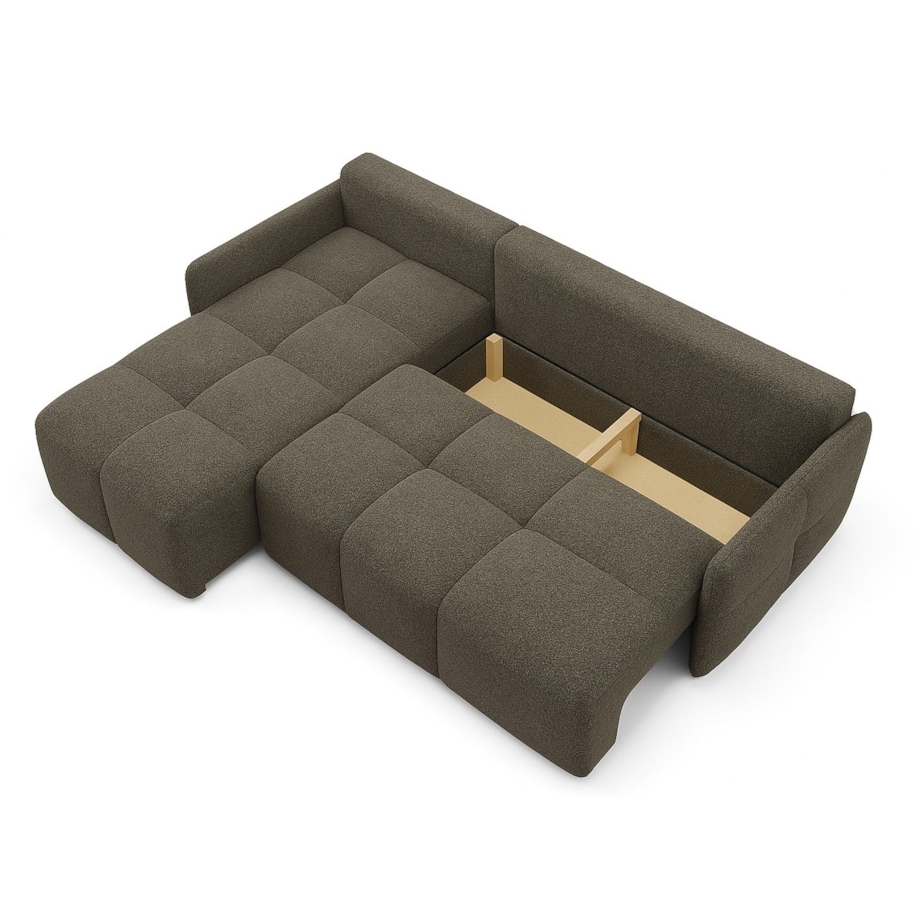 Narożnik MONO z funkcją spania i ozdobnymi poduszkami lewy, kolor taupe