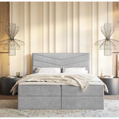 Łóżko kontynentalne G6 do sypialni 140x200 z pojemnikiem i materacem- szare
