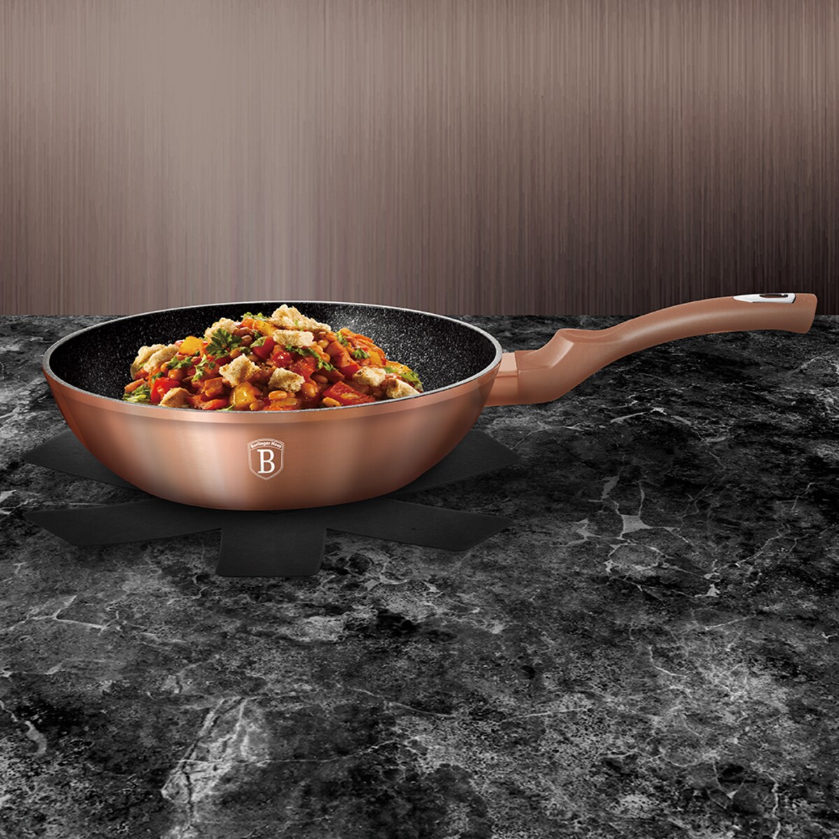 Patelnia Wok 28 cm marmurowa Berlinger Haus BH-1512 Miedziana