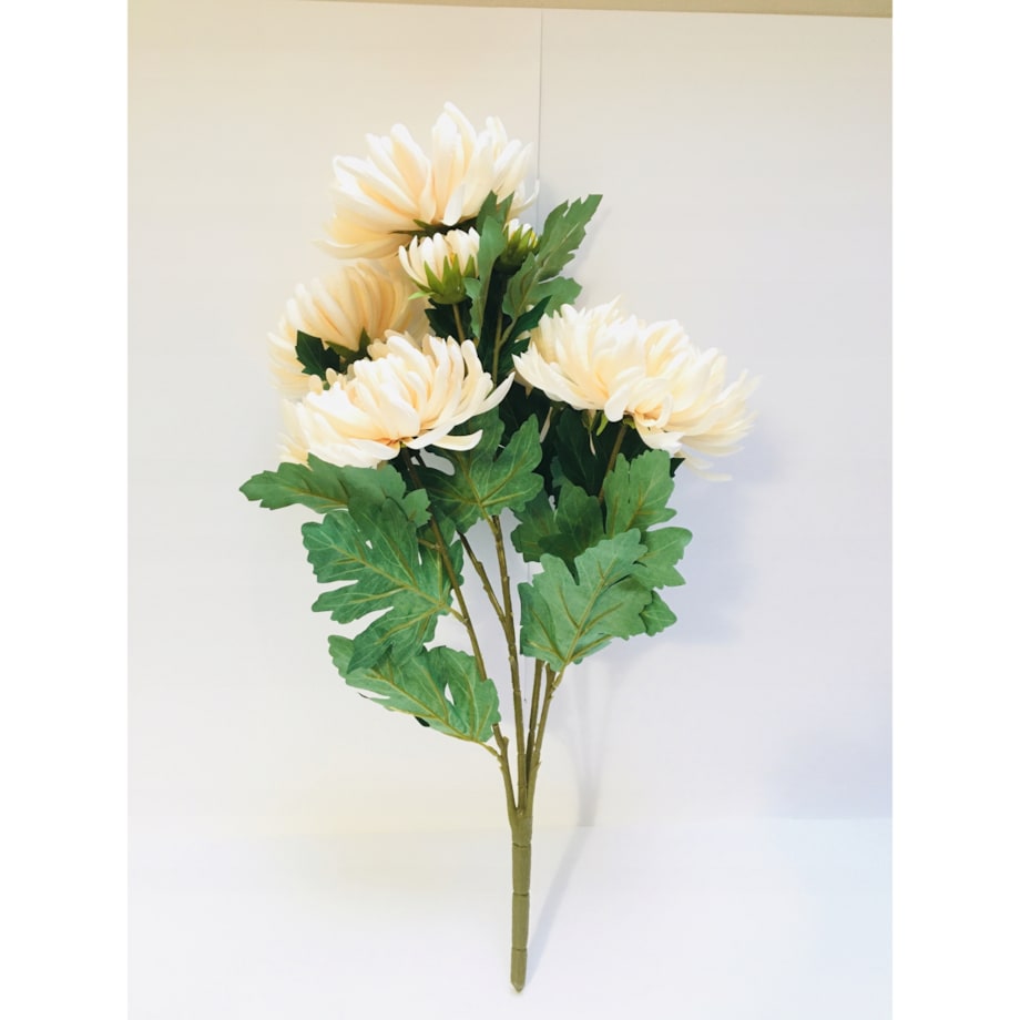 BUKIET DUŻY chryzantemy sztuczne kremowe LIŚCIE do flakonu na cmentarz grób