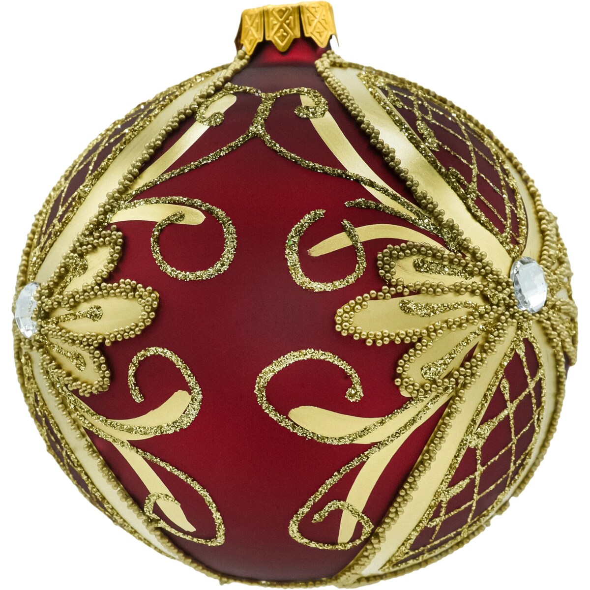 Bombka choinkowa ręcznie malowana: Bombka ekskluzywna czerwono-złota ze stojakiem