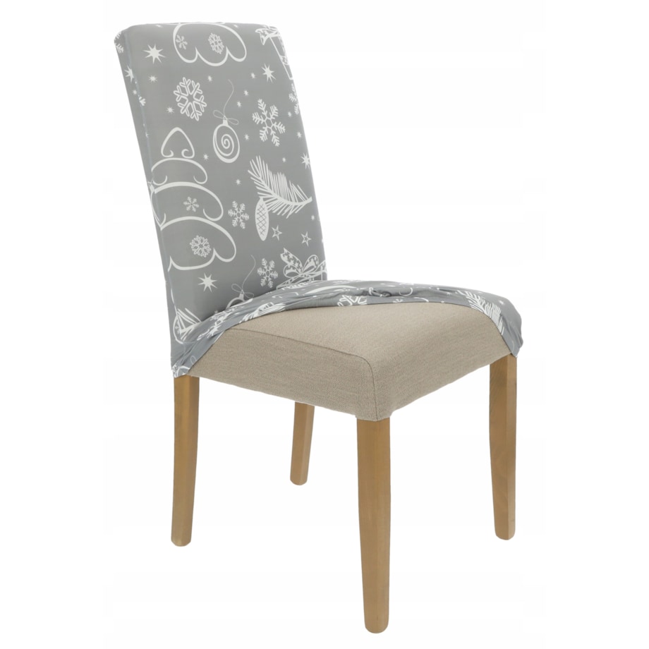 Pokrowiec Na Krzesło Szary Świąteczne Wzory Elastyczny