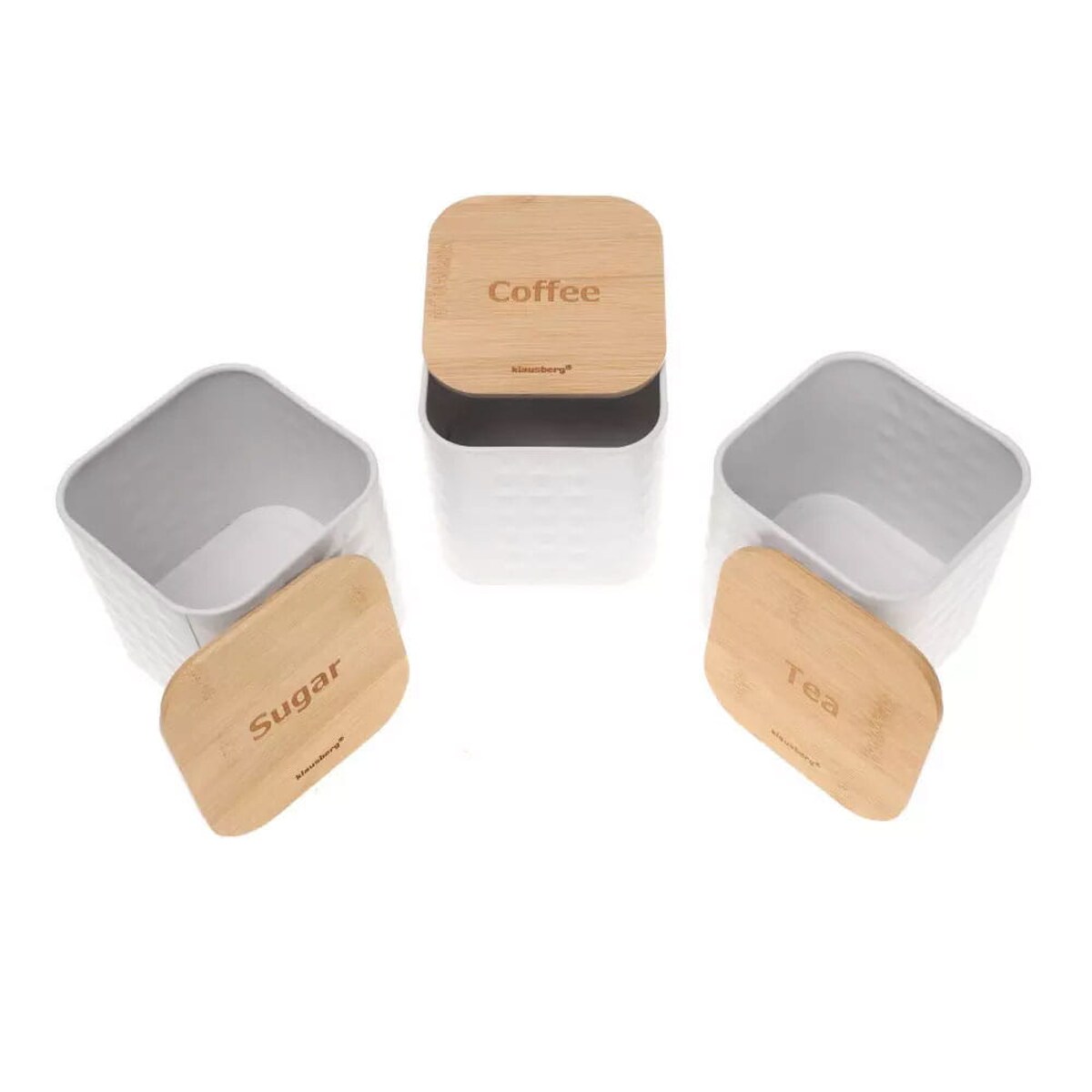 Zestaw 3 pojemników kawa herbata cukier biały KLAUSBERG