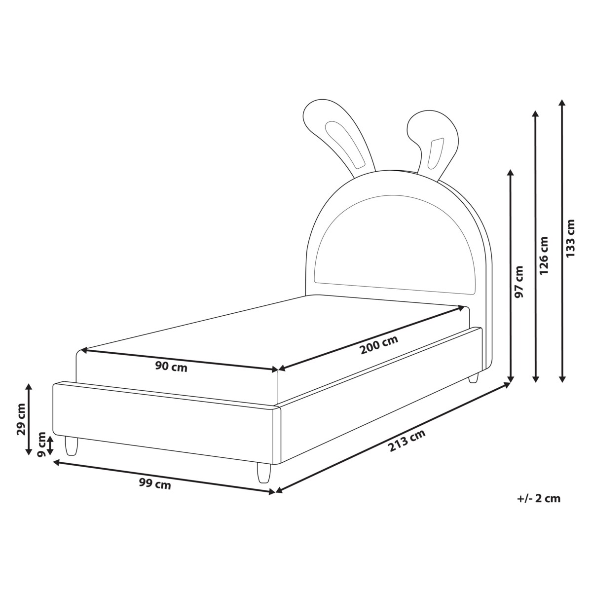 Łóżko dziecięce Królik Welur LALLIAS 90 x 200 cm Różowy