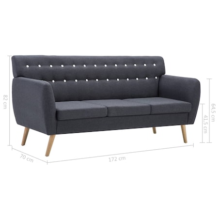 vidaXL 3-osobowa sofa tapicerowana tkaniną, 172x70x82 cm, ciemnoszara