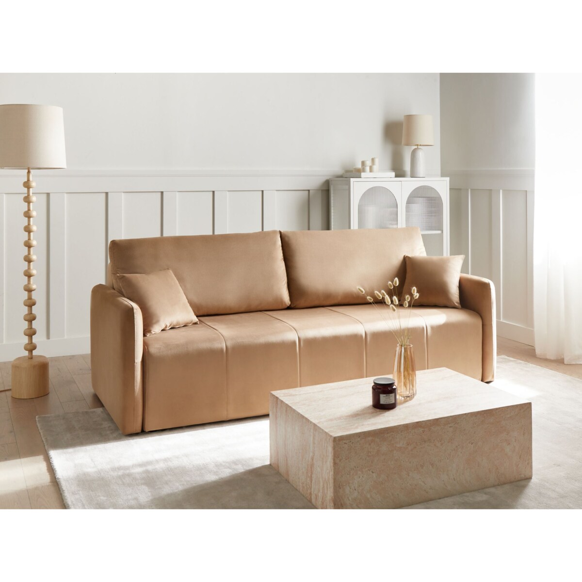 Sofa rozkładana dla 3 osób EGGE Welur Jasnobrązowy