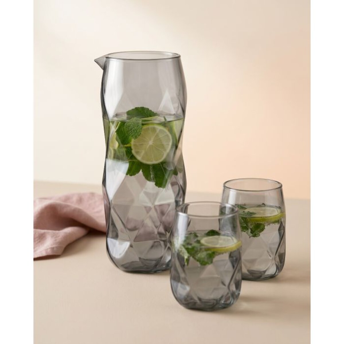 Zestaw 3 el. karafka 1000 ml i 2 szklanki 450 ml szare Geo Graphite 32200
