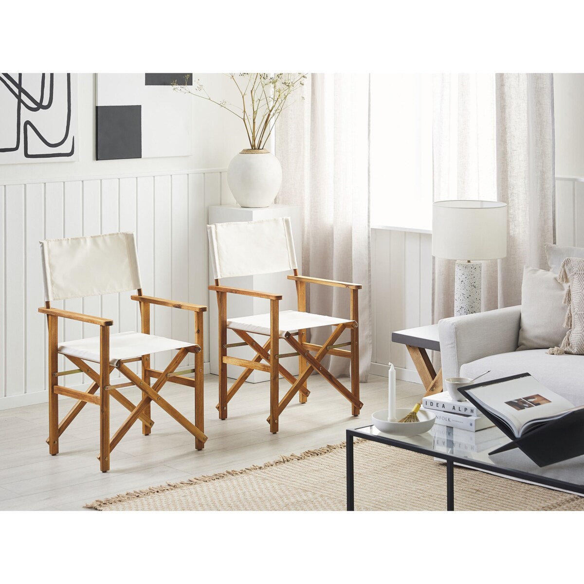 Zestaw 2 krzeseł ogrodowych akacjowy jasne drewno z białym CINE