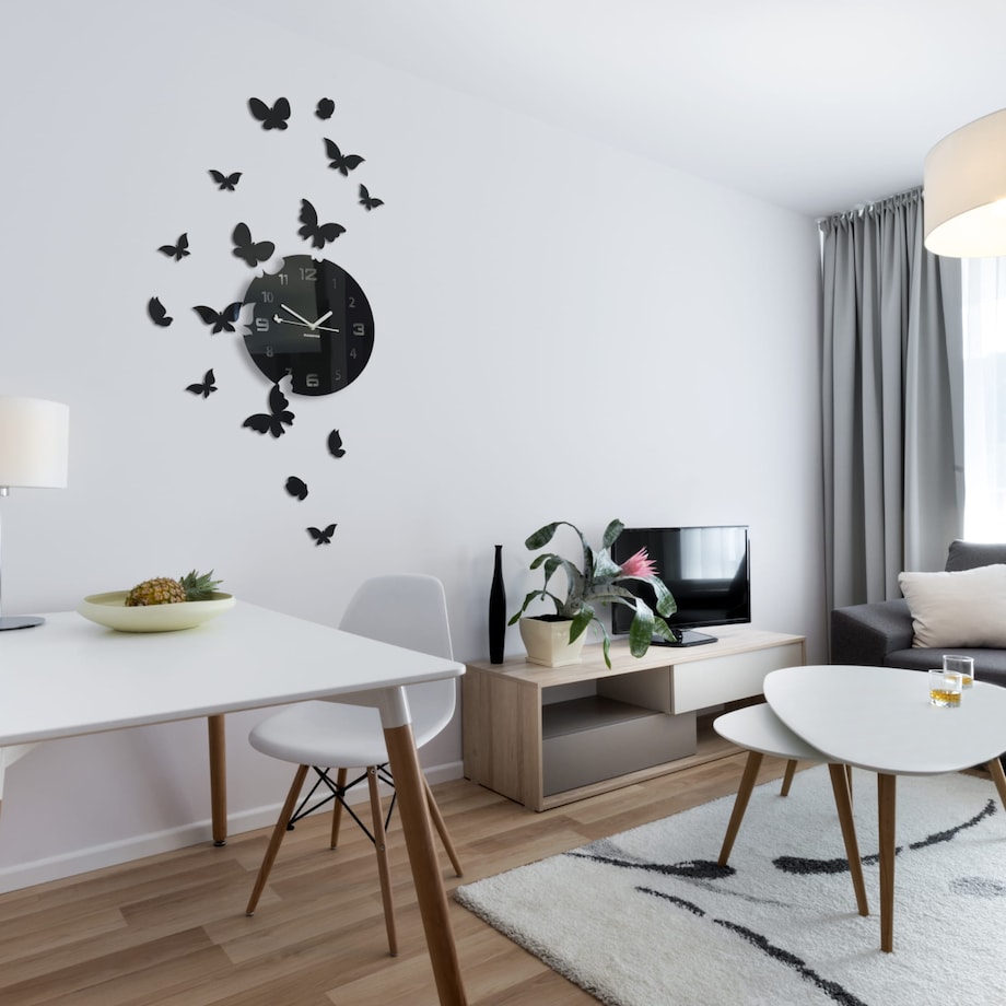 Zegar ścienny do salonu motyle motylki 30 cm czarny
