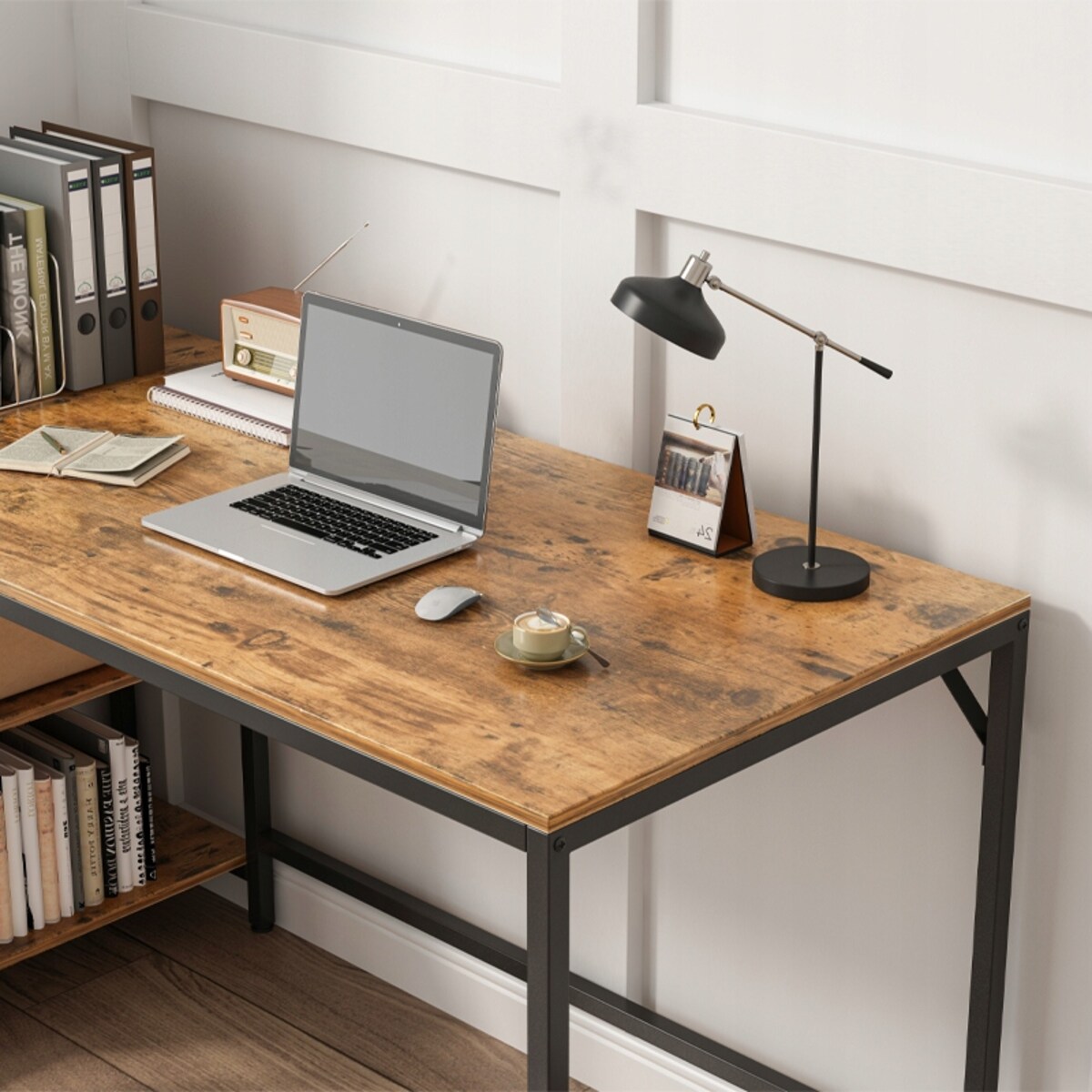 Biurko Komputerowe Stolik Vintage Rustykalny Brąz Loft Z 2 Półkami 140 Cm