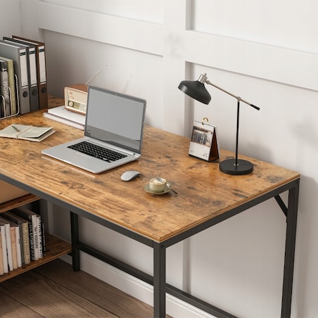 Biurko Komputerowe Stolik Vintage Rustykalny Brąz Loft Z 2 Półkami 140 Cm