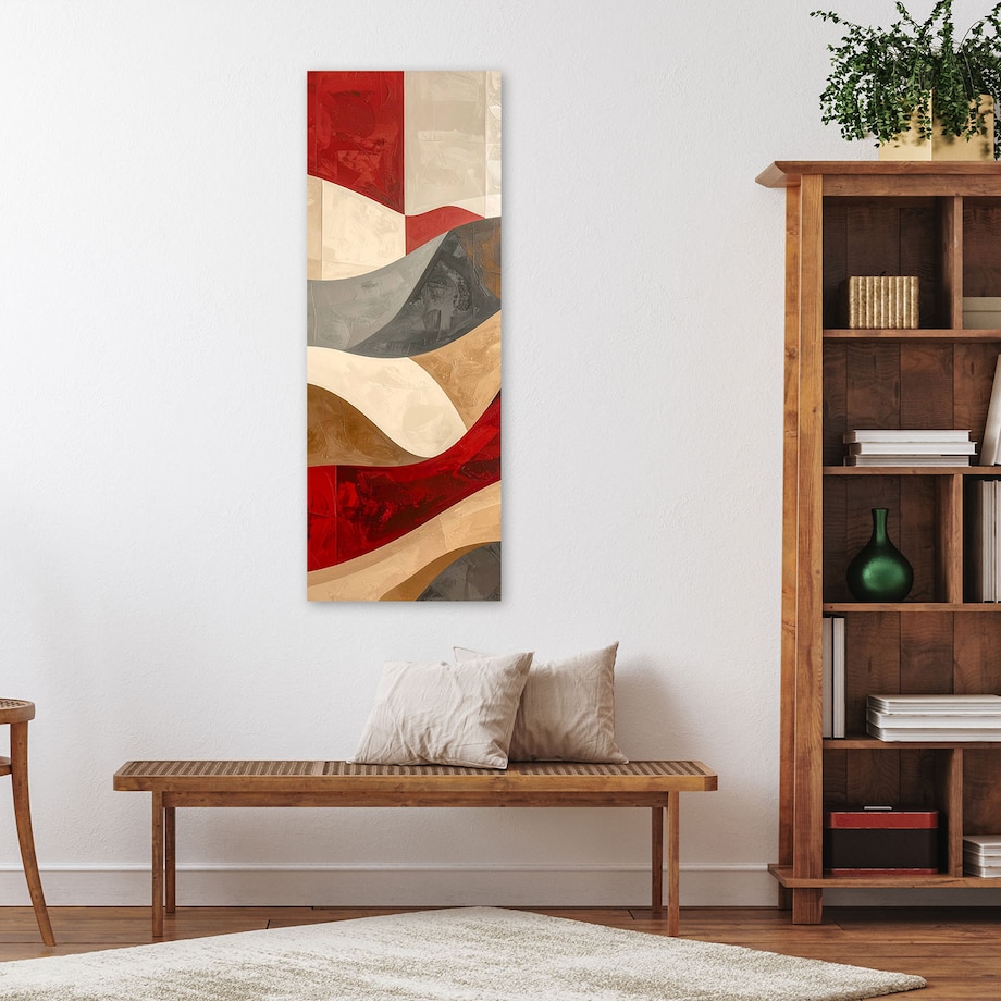 Obraz do salonu sypialni biura, Abstrakcyjne fale w ocieniach czerwieni i beżu