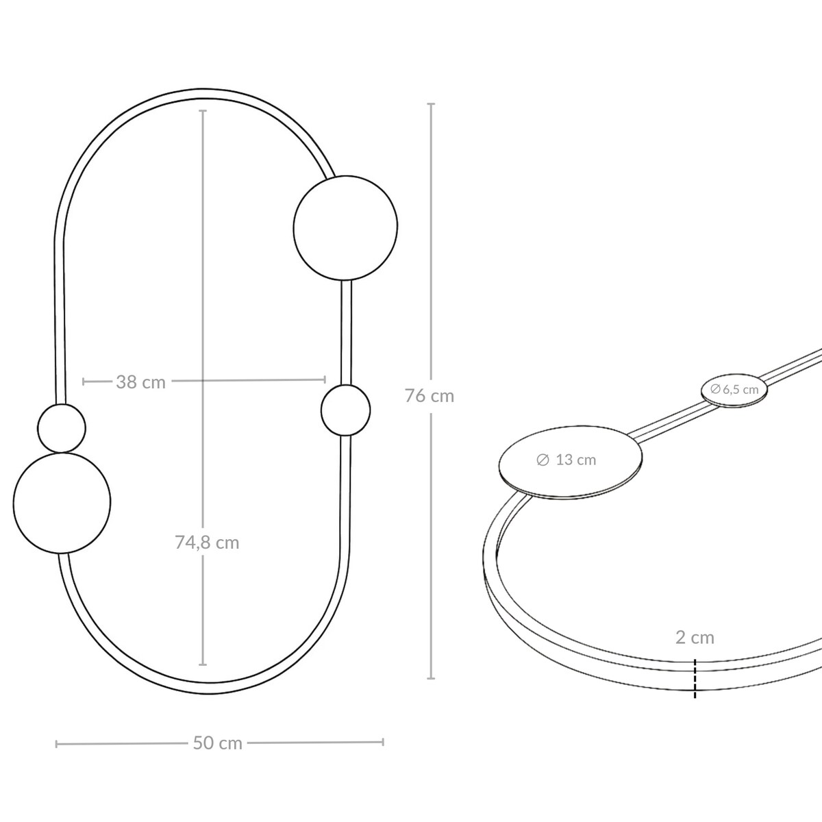 Lustro ścienne SAANA z geometrycznymi zdobieniami, 50 x 76 cm