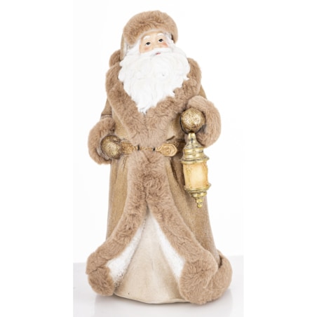 Mikołaj w eleganckim brązowym kożuchu 32x16x16 cm