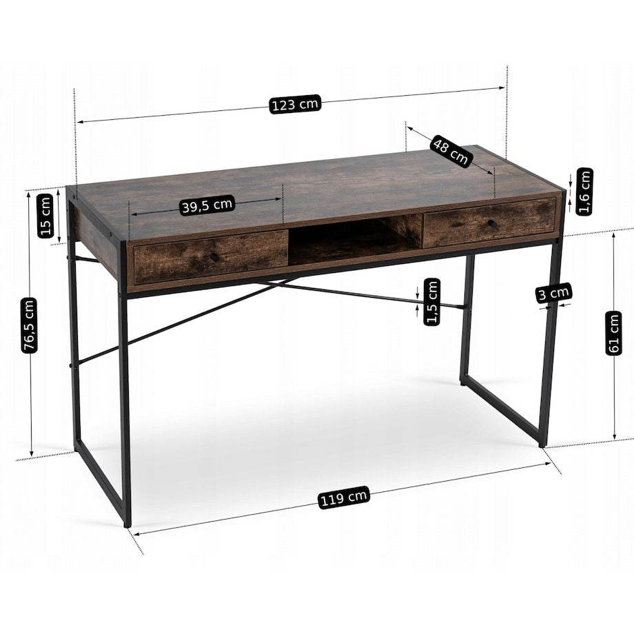 Biurko Loft z Szufladami Industrialne Drewniane STEP Dąb Rustykalny Vintage