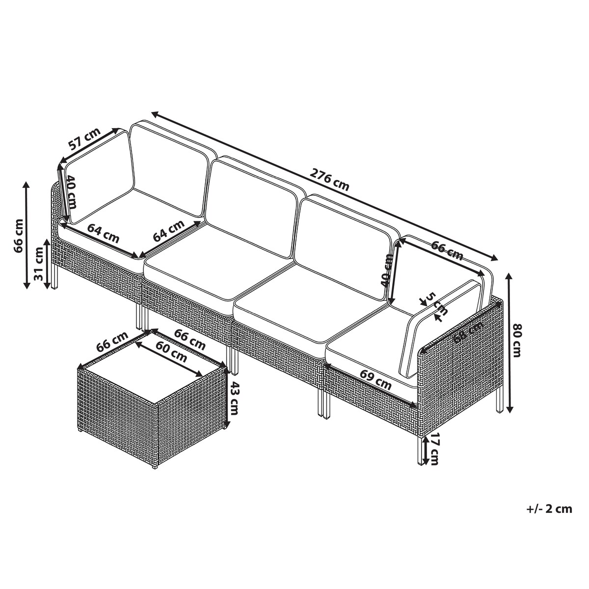 Sofa ogrodowa ze stolikiem dla 4 osób OMEGANA Jasnobeżowy Technorattan Modułowy