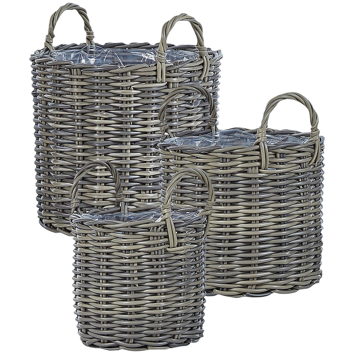 Zestaw 3 koszy na kwiaty NIKITI 29/35/40 cm Beżowoszary Technorattan