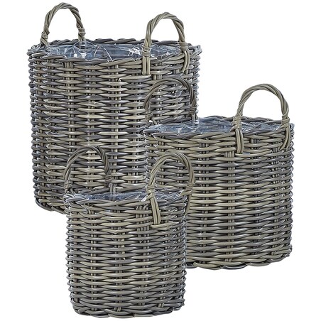Zestaw 3 koszy na kwiaty NIKITI 29/35/40 cm Beżowoszary Technorattan