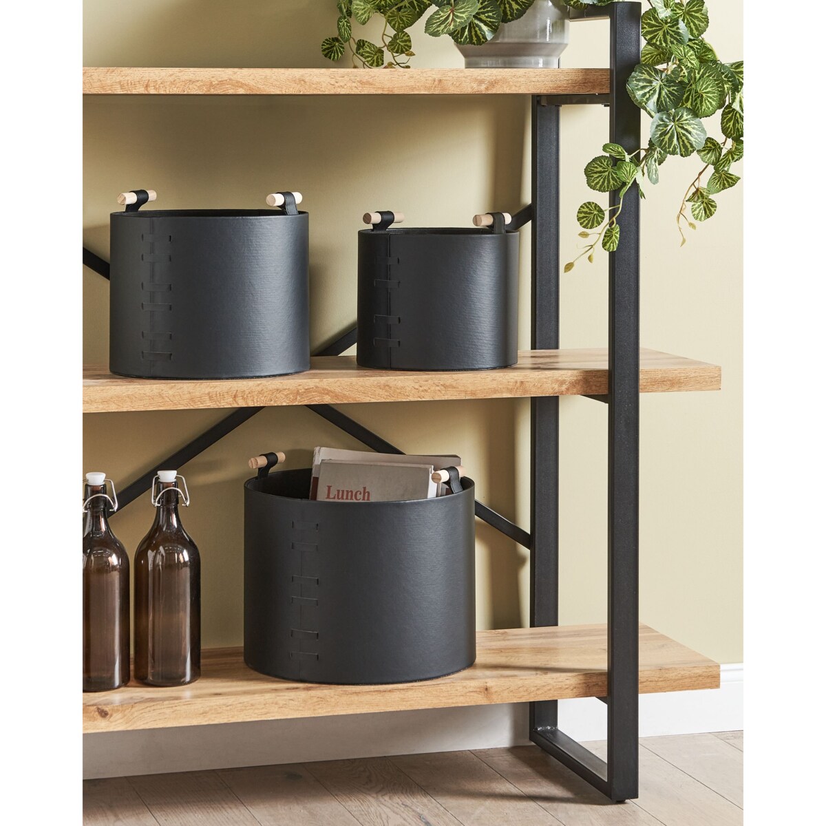 Zestaw 3 koszy z ekoskóry czarny ARAM