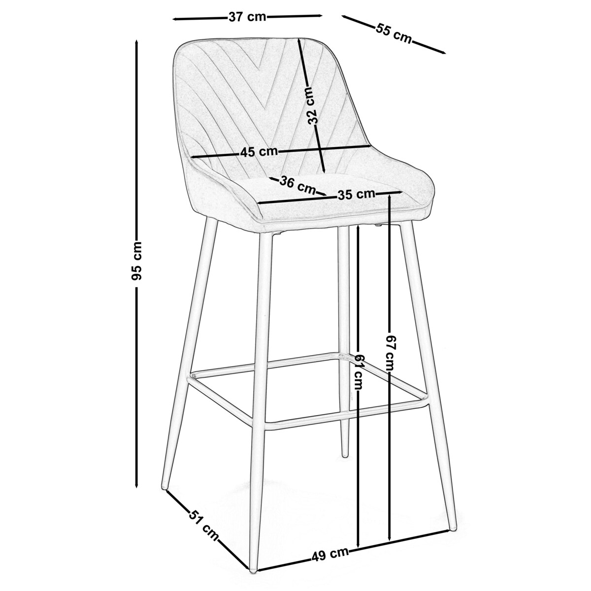 Hoker tapicerowany welurowy do salonu jadalni barowy glamour VASTO