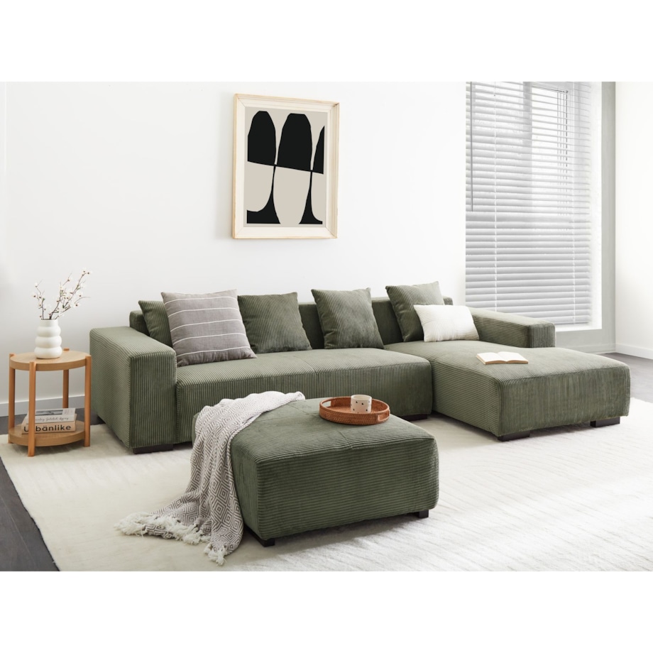 Sofa narożna z otomaną LUNGO Sztruks Zielony Lewostronny