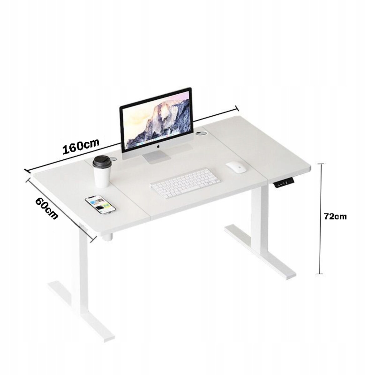 Biurko Elektryczne Podnoszone Białe 160 cm Regulowane Wysokości 72-118 cm