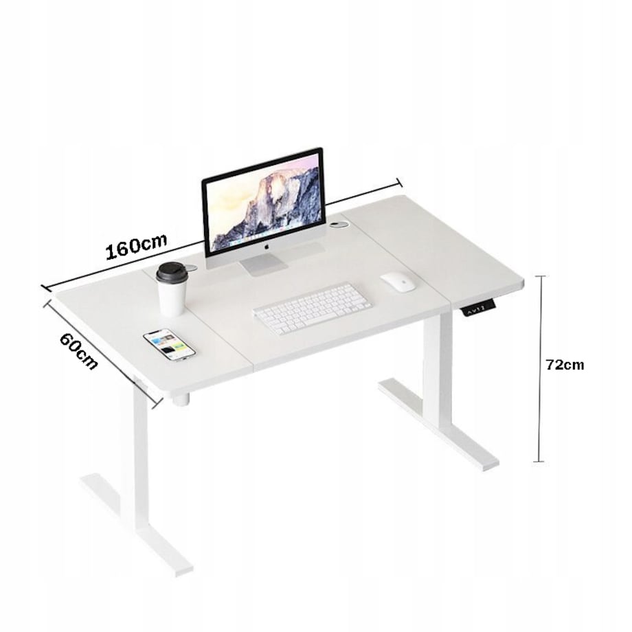 Biurko Elektryczne Podnoszone Białe 160 cm Regulowane Wysokości 72-118 cm