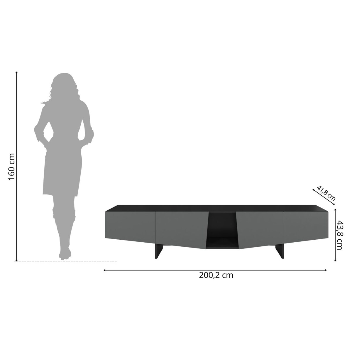 Nowoczesna szara szafka RTV z szufladami Skandica WING / szer. 200 cm