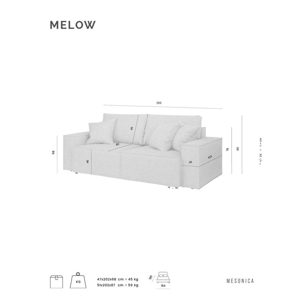 Melow 3-osobowa rozkładana sofa - brzoskwiniowa