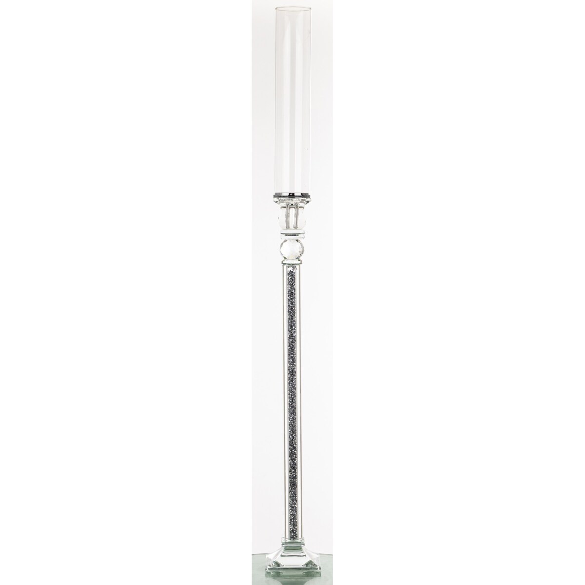 Świecznik szklany na 1 świecę z kloszem 90x9x9 cm RURKA srebrny