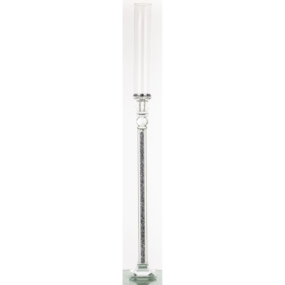 Świecznik szklany na 1 świecę z kloszem 90x9x9 cm RURKA srebrny