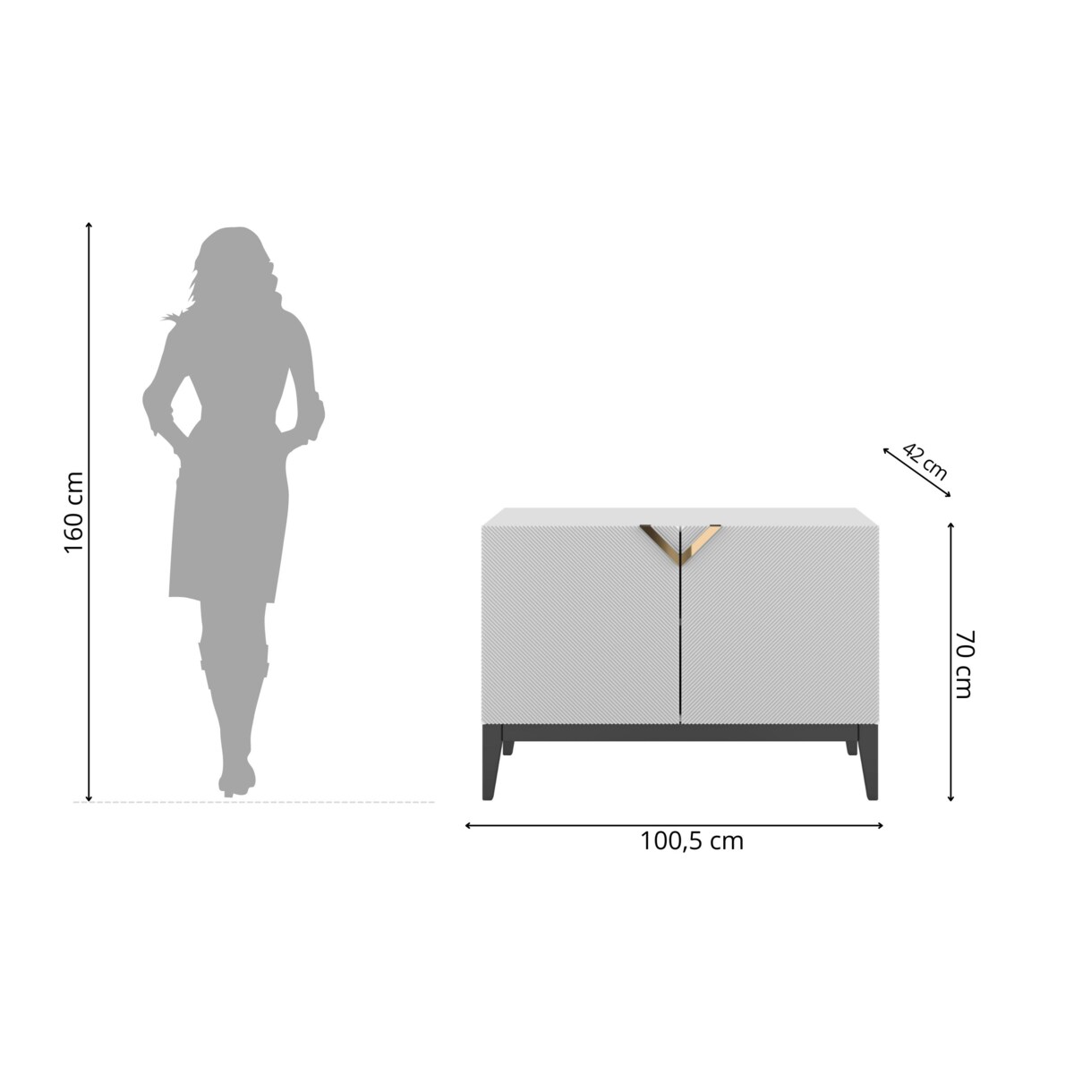 Drewniana komoda Visby DEMI LONG 2D / kolor biały + czarne nogi / szer. 100,5 cm
