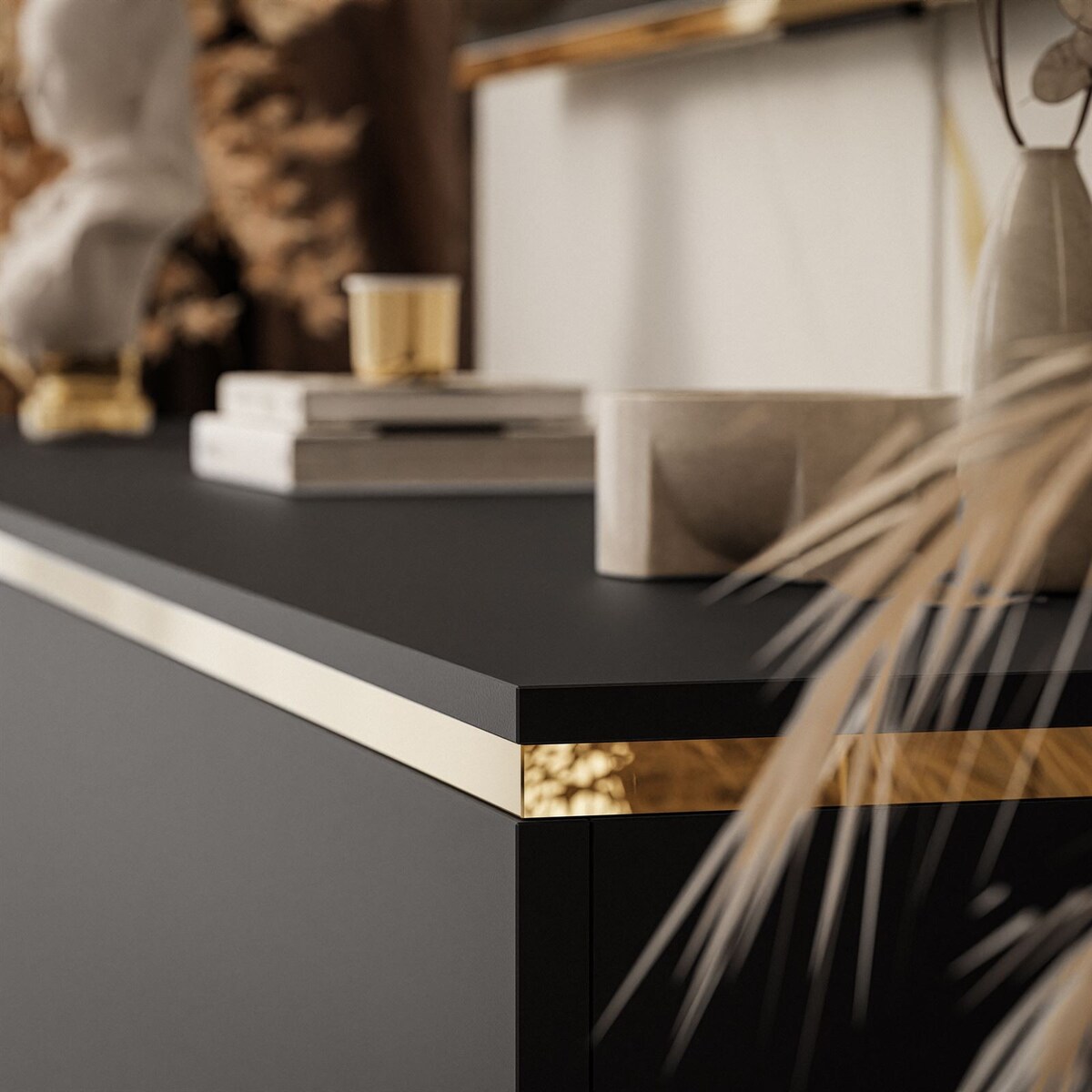 Szafka RTV AURORA czarny mat nogi proste złote