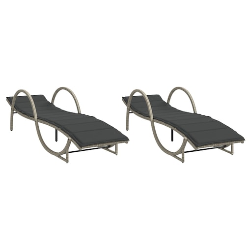 vidaXL Leżaki z poduszkami, 2 szt., jasnoszare, polirattan
