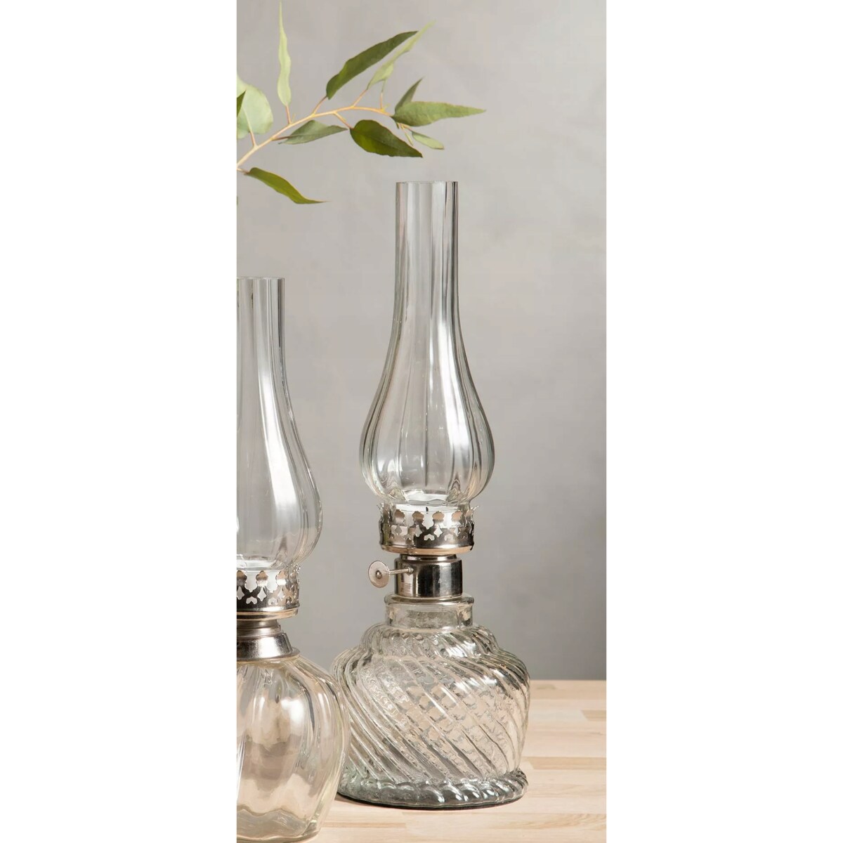 ŚWIECZNIK TEALIGHT SKANDYNAWSKI lampa naftowa szklany przezroczysty 34cm