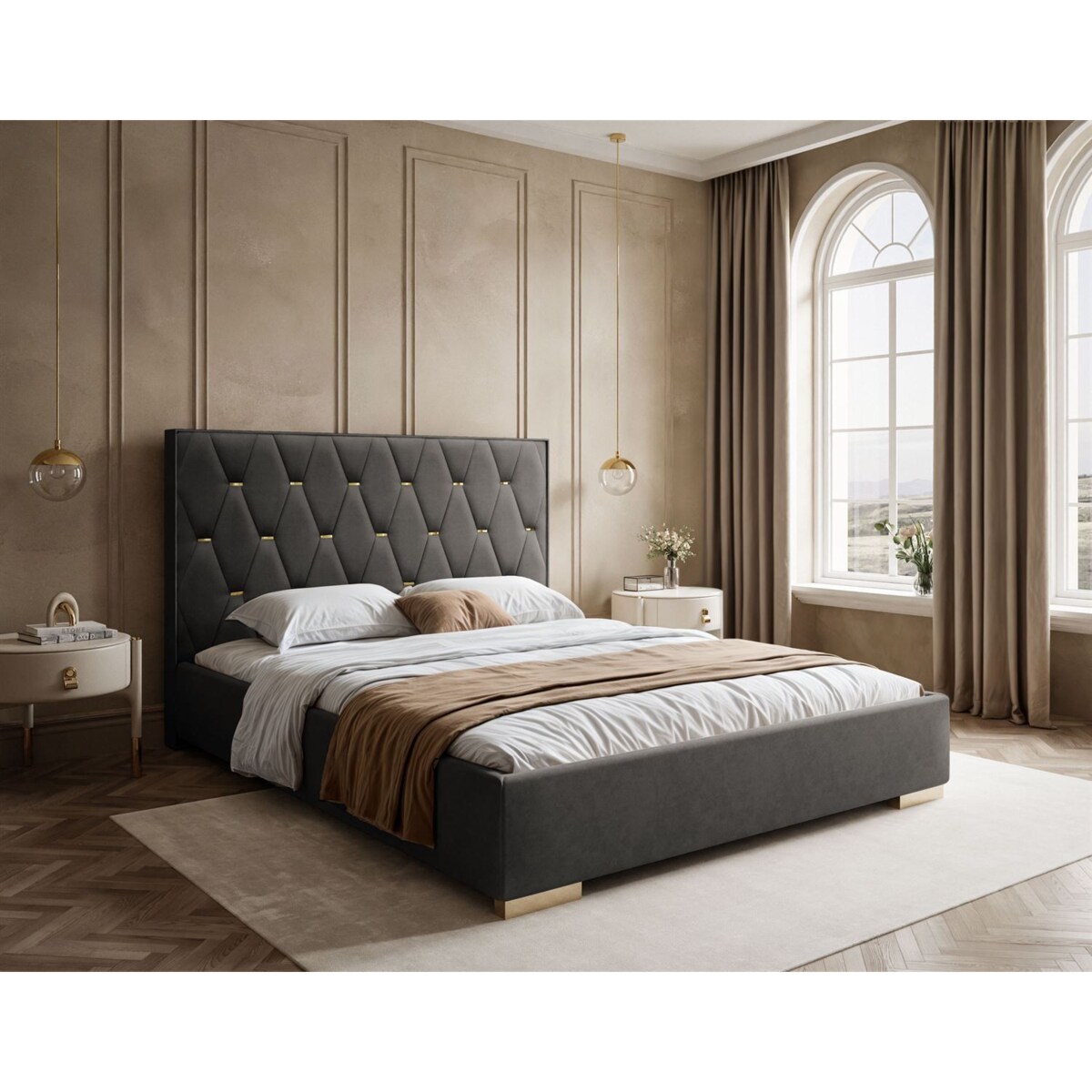 Łóżko tapicerowane IZOLDA z wysokim zagłówkiem, selaż 34, 160x200, Royal Velvet 185