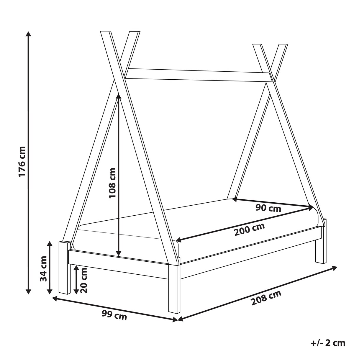 Łóżko dziecięce Tipi Drewno sosnowe DEVAY 90 x 200 cm Szary