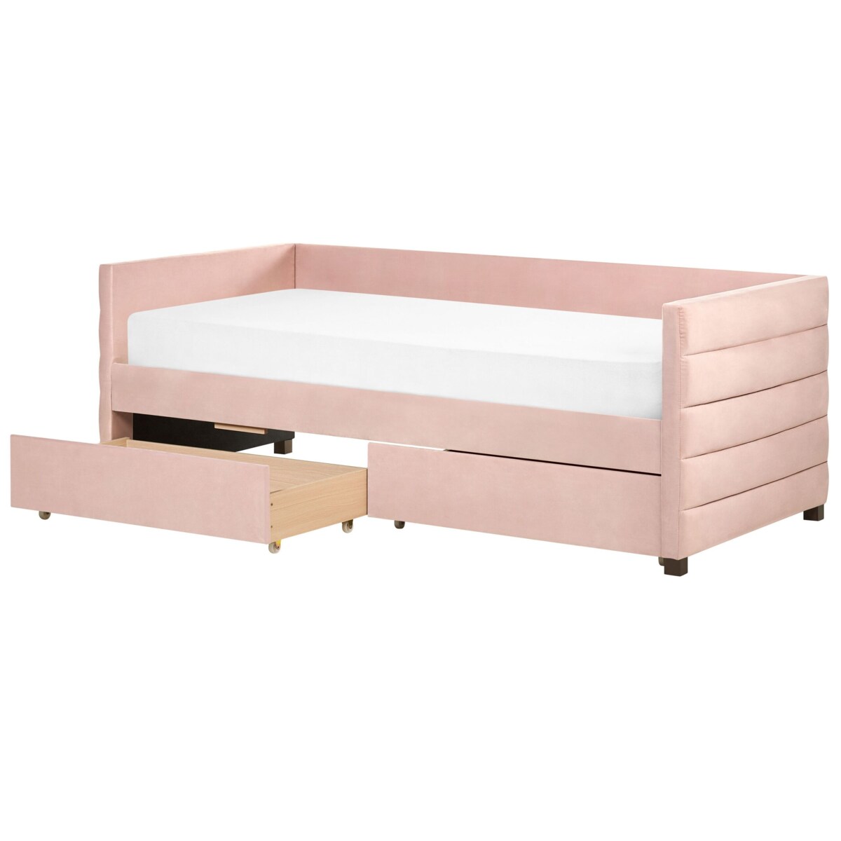 Łóżko dzienne z szufladami Welur MARRAY 90 x 200 cm Pastelowy róż