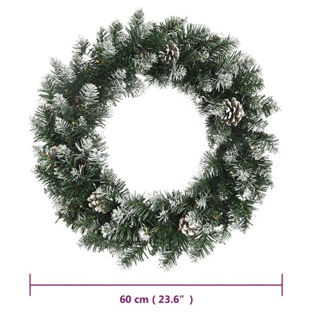 vidaXL Wieniec świąteczny z lampkami LED, zielony, 60 cm, PVC