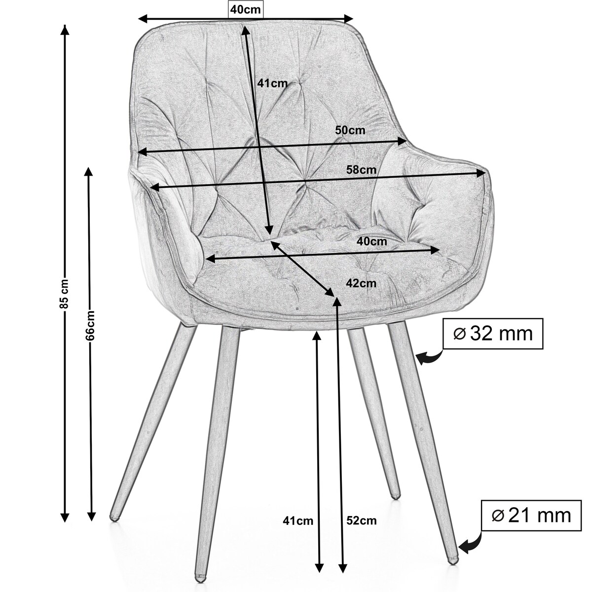 Krzesło tapicerowane pikowane do salonu jadalni welurowe SIENA szare