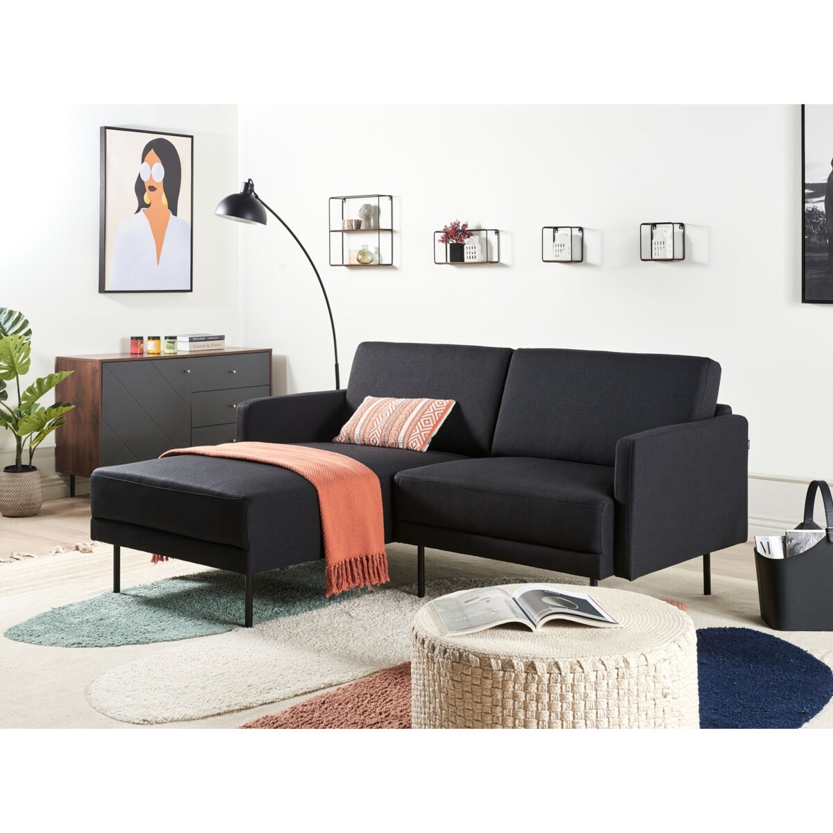 Sofa narożna prawostronna BREDA Czarny 2-osobowa Prawostronny