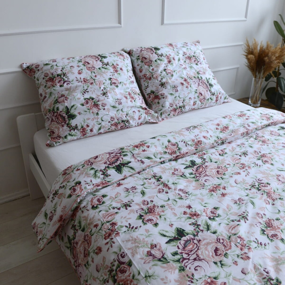 Pościel bawełniana retro kwiaty 180x200 + 2x50x60