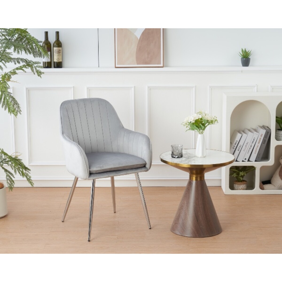 KRZESŁO TAPICEROWANE VELVET WELUR DO SALONU JADALNI KUCHNI SZARE MIA CHROM