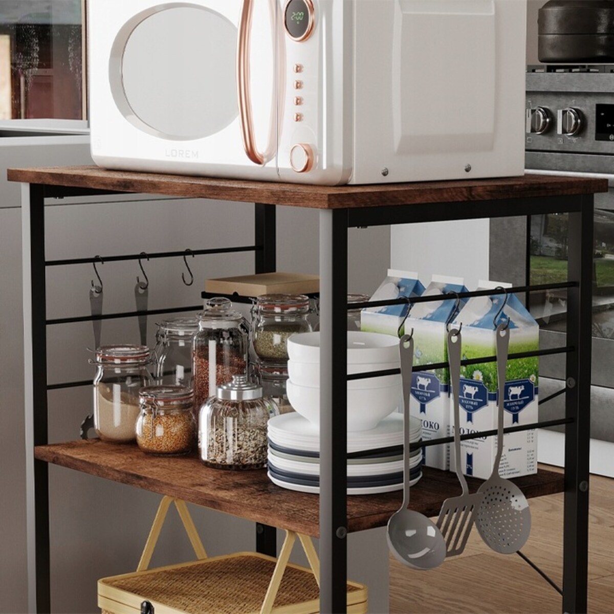 SZAFKA MOBILNA NA KÓŁKACH BRĄZOWA STOLIK ŚNIADANIOWY WÓZEK KUCHENNY 60 CM