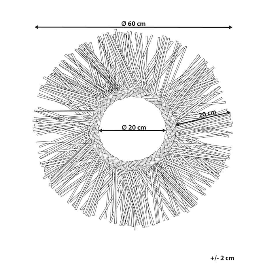 Rattanowe okrągłe lustro ścienne słońce ⌀ 60 cm naturalne KALASIN
