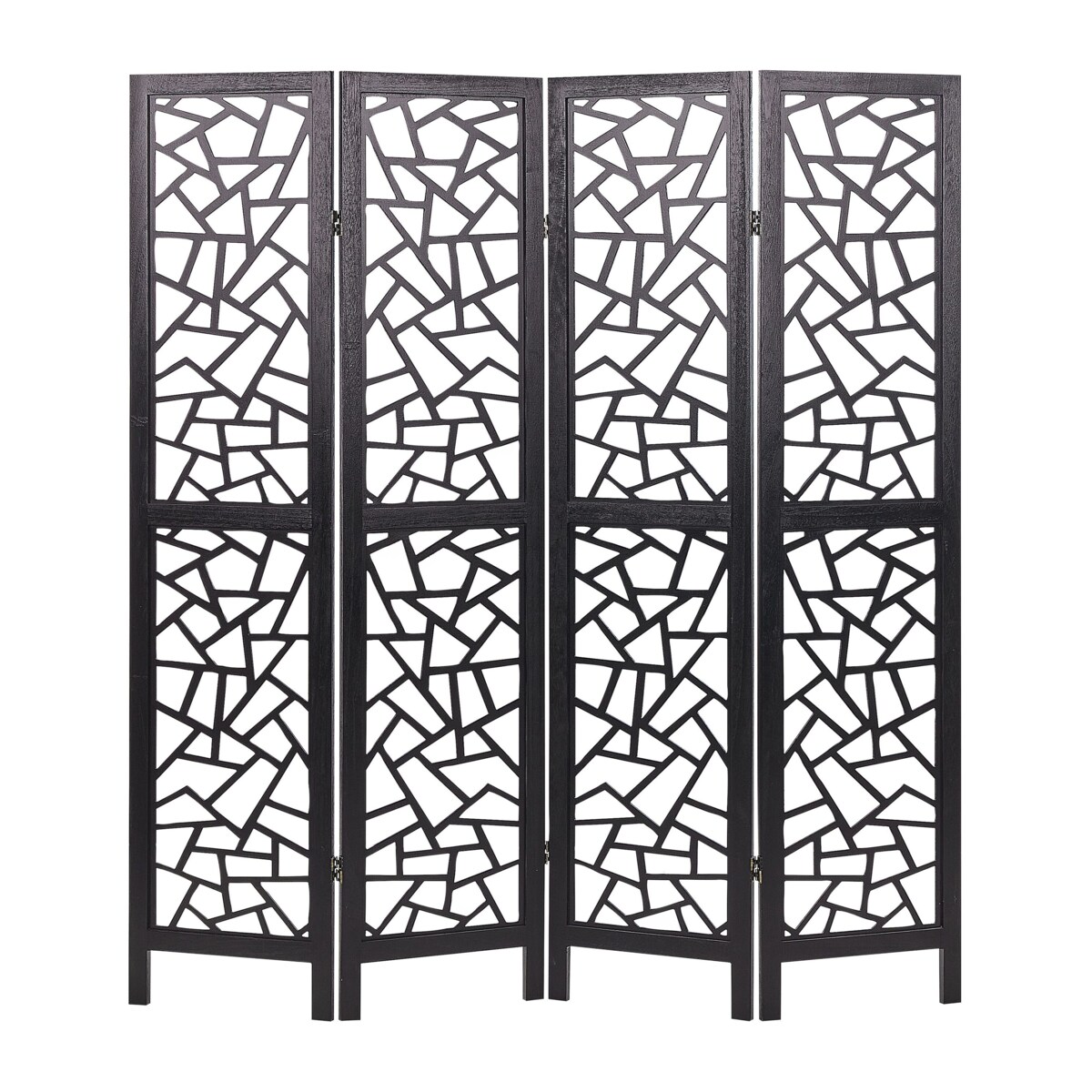 4-panelowy składany parawan pokojowy drewniany 170 x 163 cm czarny PIANLARGO