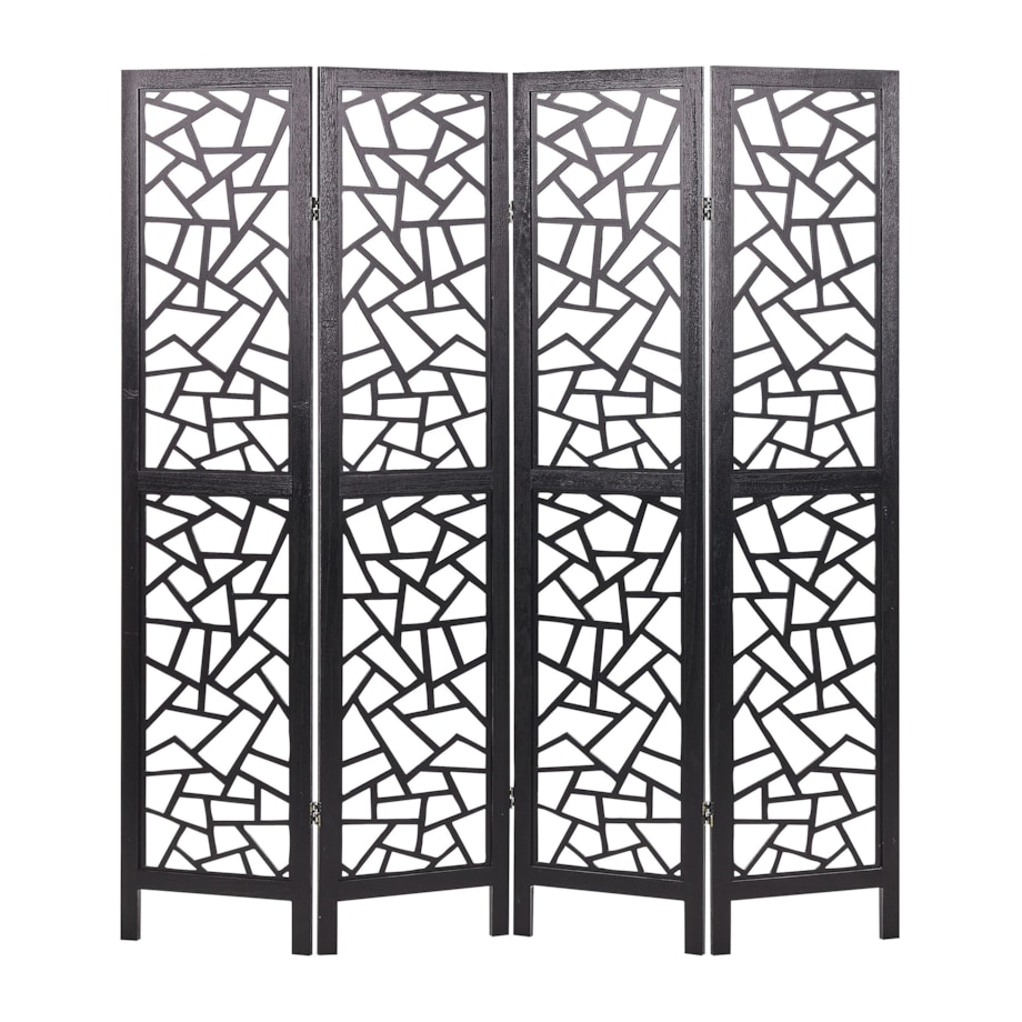 4-panelowy składany parawan pokojowy drewniany 170 x 163 cm czarny PIANLARGO