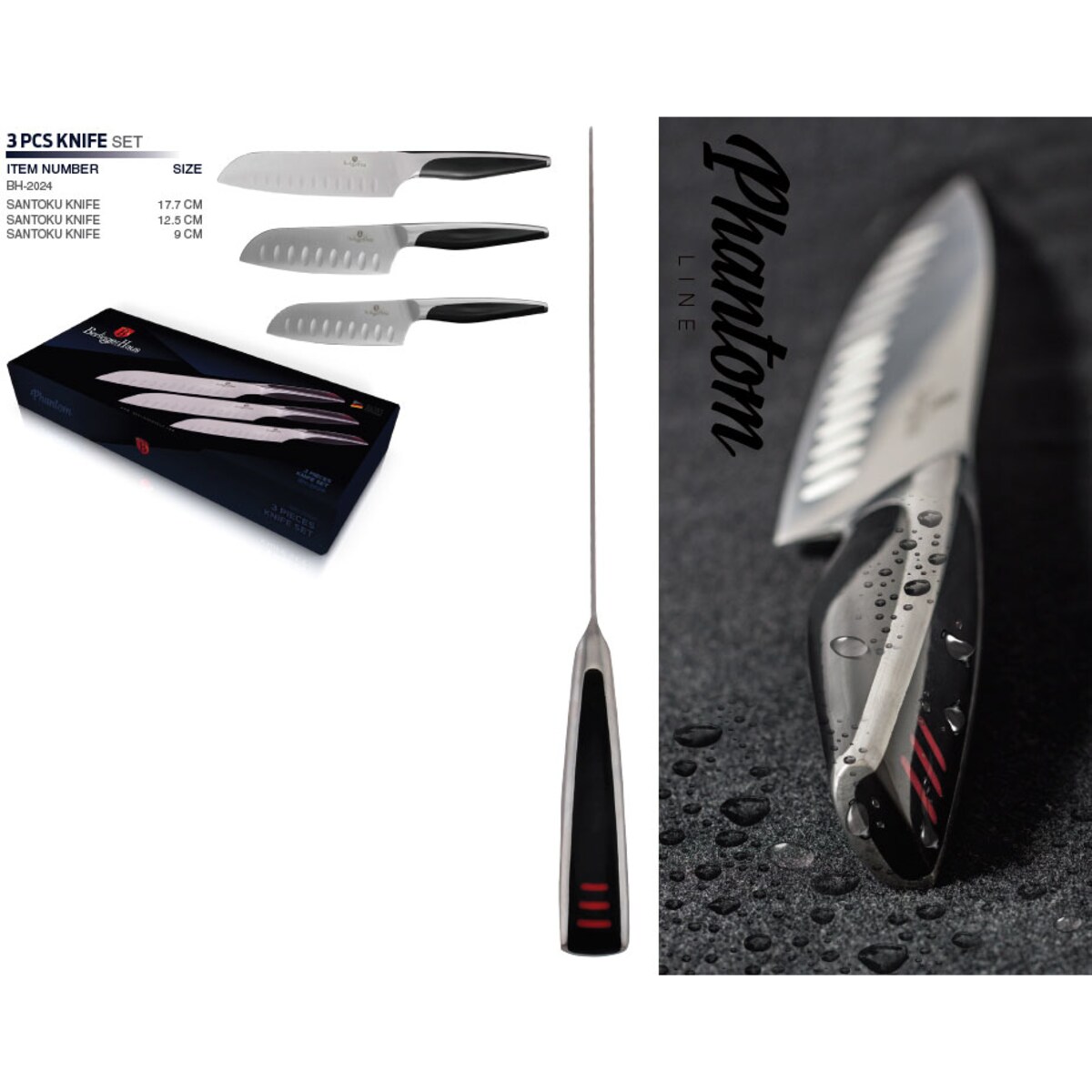 Zestaw 3 noży kuchennych santoku BERLINGER HAUS Phantom